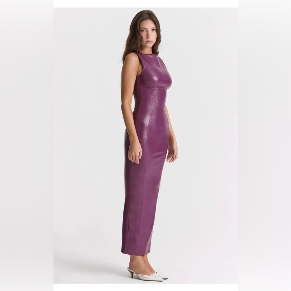 Sleeveless Plum Faux-Leather Bodycon Dress